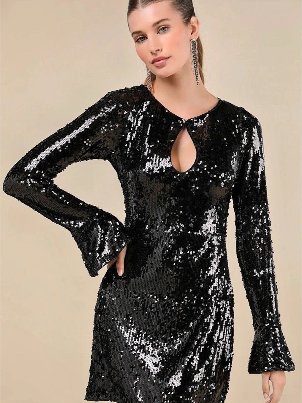 Fashion Nova Black Sequin Mini Dress Size Large NWT